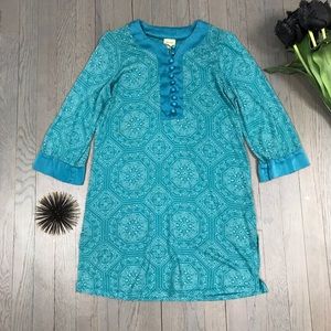 ella moss Blue Pattern 3/4 Sleeve Long Tunic Top